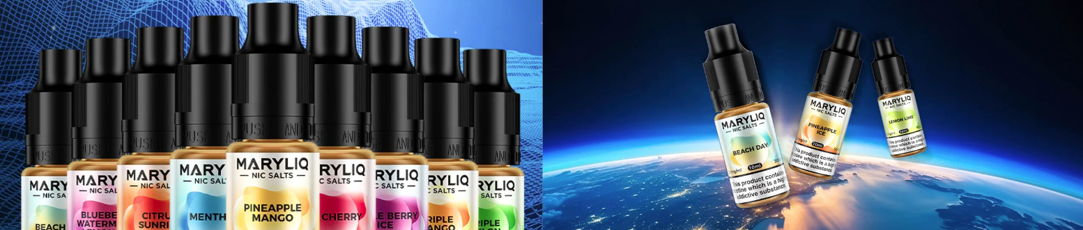 MaryLiq by Lost Mary features a selection of popular flavours from the BM600 disposable vape, now available as smooth nic salt e-liquids.